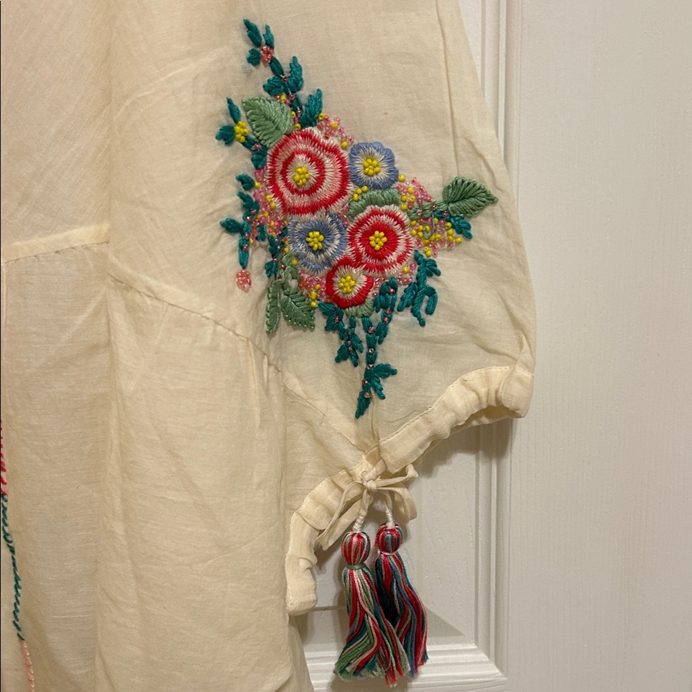 Johnny Was Cream Blouse with Colorful Embroidery - Picture 3 of 4